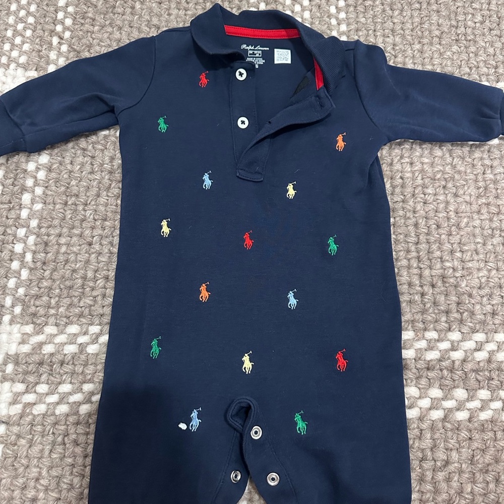 Ralph Lauren Navy Romper with Colorful Embroidery